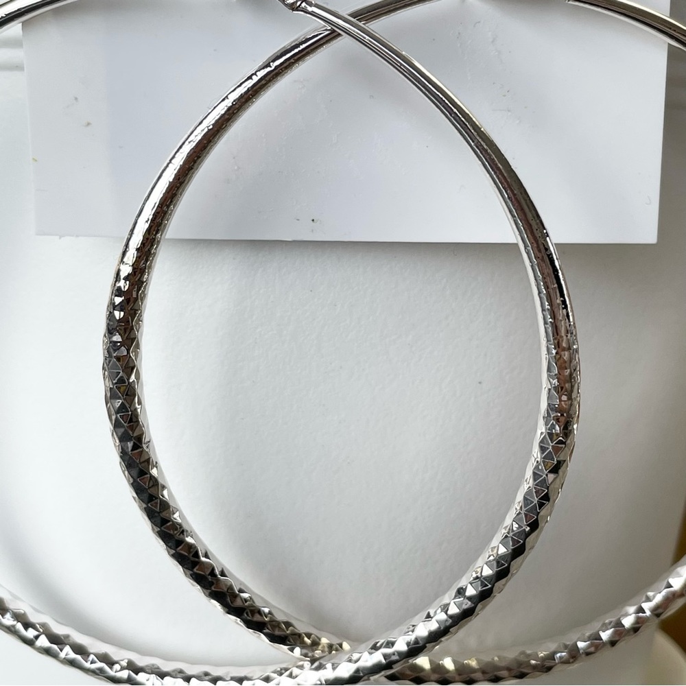 NWT NINE WEST large, oversized, silver hoop earrings - Picture 3 of 4